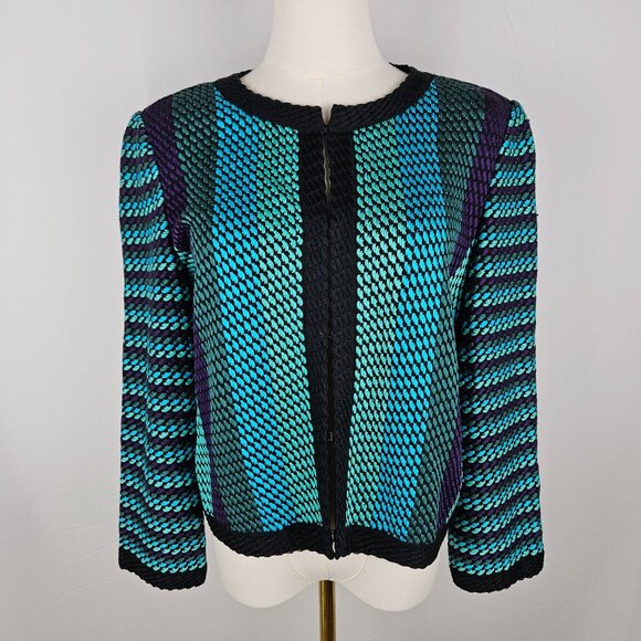 St. John Jacket Size Small Wool Blend Hook Turquoise Luxury - Picture 3 of 11